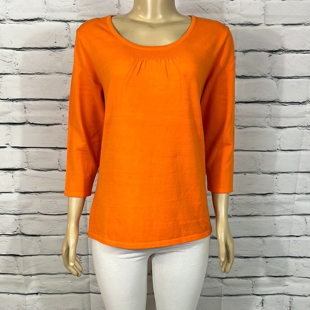 NWT Parkhurst Top Womens Tropical Orange Round Neck Lightweight Relaxed
